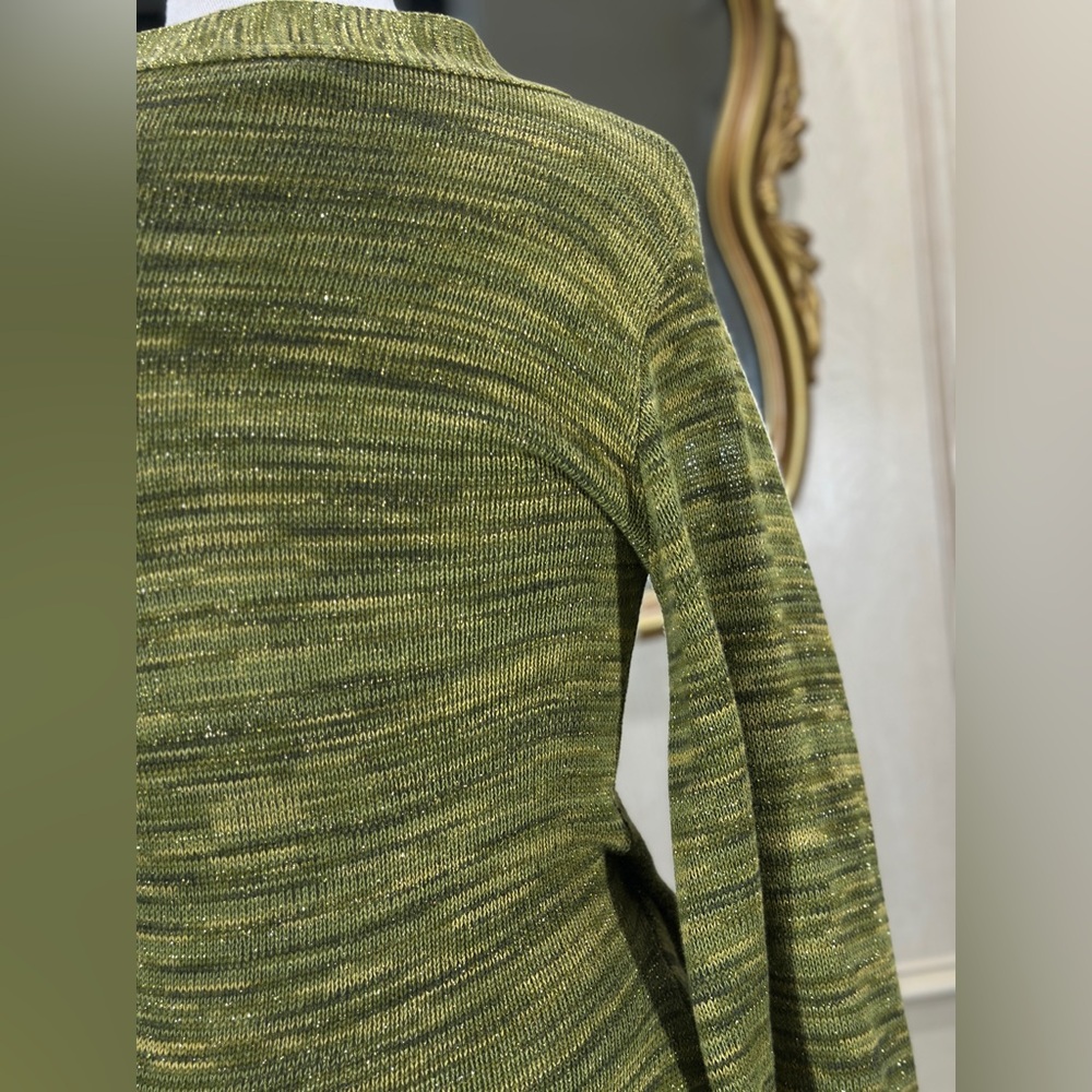 Vintage Kris‎ Tae’s Metallic Olive Green Crossover Knit Sweater Size M USA - Picture 6 of 9